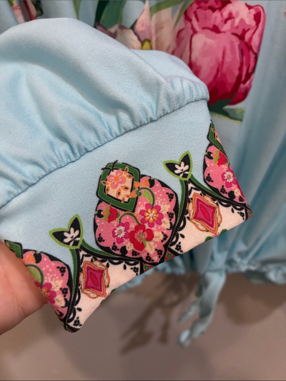 Johnny Was Active Floral Drawstring Hem Long-Sleeve Top - Mint Blue & Pink - Picture 7 of 8